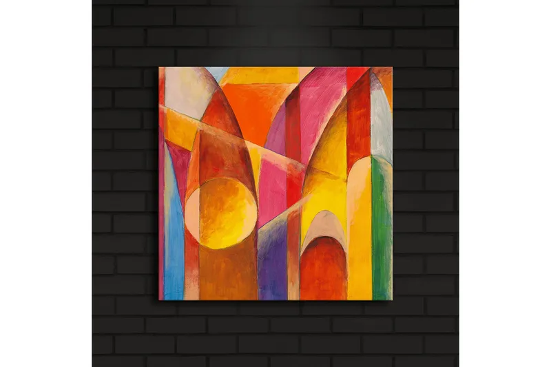 Canvas-taulu LED-valaistuksella 40x40 cm - Abstrakti sommitelma värikkäillä geometrisilla muodoilla - Punainen / Oranssi / Keltainen - Sisustustuotteet - Taulu & taide - Canvas-taulu