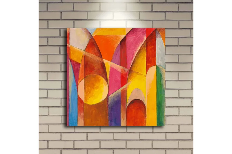 Canvas-taulu LED-valaistuksella 40x40 cm - Abstrakti sommitelma värikkäillä geometrisilla muodoilla - Punainen / Oranssi / Keltainen - Sisustustuotteet - Taulu & taide - Canvas-taulu