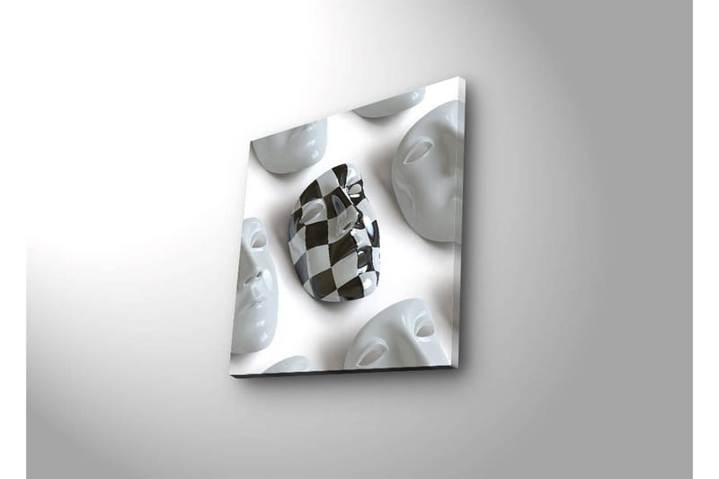 Canvas-taulu LED-valaistuksella 40x40 cm - Abstrakti sommitelma valkoisilla ja mustilla kasvonaamioilla - Valkoinen / Musta - Sisustustuotteet - Taulu & taide - Canvas-taulu
