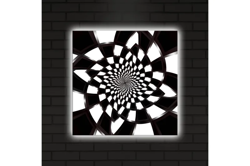Canvas-taulu LED-valaistuksella 40x40 cm - Abstrakti spiraalimainen sommitelma mustavalkoisena - Musta / Valkoinen - Sisustustuotteet - Taulu & taide - Canvas-taulu