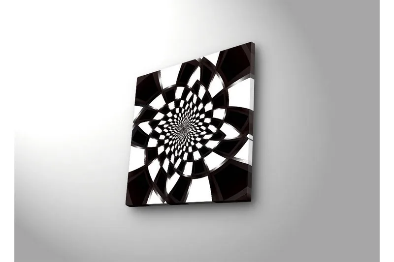 Canvas-taulu LED-valaistuksella 40x40 cm - Abstrakti spiraalimainen sommitelma mustavalkoisena - Musta / Valkoinen - Sisustustuotteet - Taulu & taide - Canvas-taulu