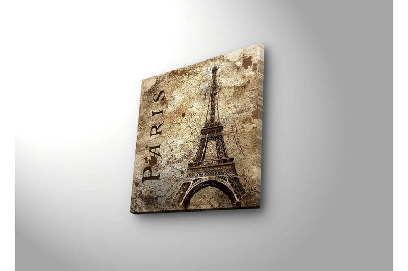 Canvas-taulu LED-valaistuksella 40x40 cm - Eiffel-torni vintage-tyyliin tekstillä Paris - Beige / Ruskea / Musta - Sisustustuotteet - Taulu & taide - Canvas-taulu