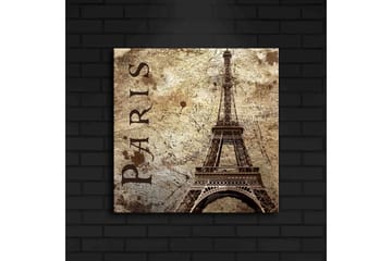 Canvas-taulu LED-valaistuksella 40x40 cm - Eiffel-torni vintage-tyyliin tekstillä Paris - Beige / Ruskea / Musta - Sisustustuotteet - Taulu & taide - Canvas-taulu