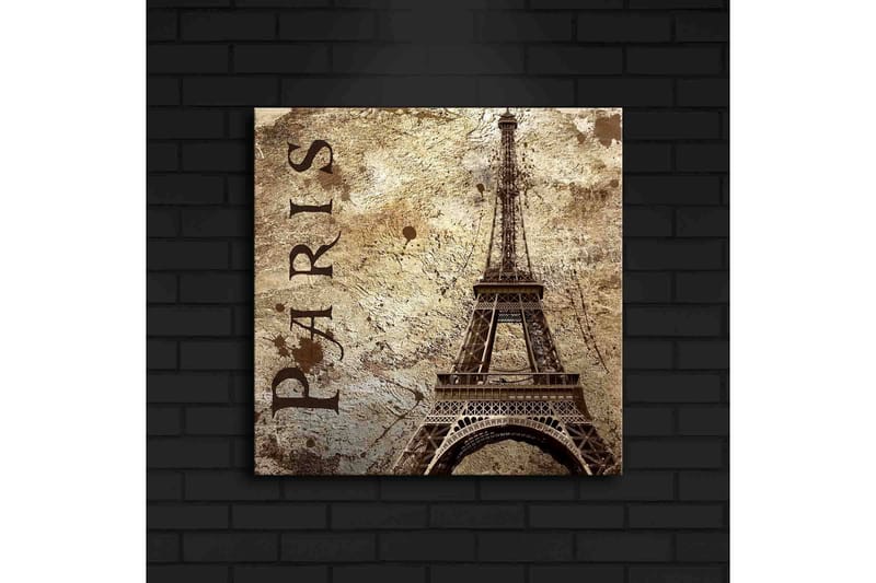 Canvas-taulu LED-valaistuksella 40x40 cm - Eiffel-torni vintage-tyyliin tekstillä Paris - Beige / Ruskea / Musta - Sisustustuotteet - Taulu & taide - Canvas-taulu
