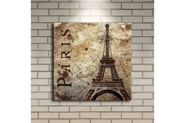 Canvas-taulu LED-valaistuksella 40x40 cm - Eiffel-torni vintage-tyyliin tekstillä Paris - Beige / Ruskea / Musta - Sisustustuotteet - Taulu & taide - Canvas-taulu