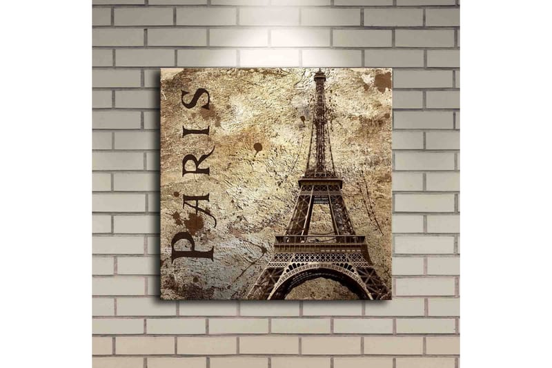 Canvas-taulu LED-valaistuksella 40x40 cm - Eiffel-torni vintage-tyyliin tekstillä Paris - Beige / Ruskea / Musta - Sisustustuotteet - Taulu & taide - Canvas-taulu