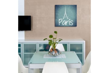 Canvas-taulu LED-valaistuksella 40x40 cm - Eiffel-tornin siluetti tekstillä Paris - Tummansininen / Vaaleansininen / Valkoinen - Sisustustuotteet - Taulu & taide - Canvas-taulu