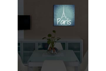 Canvas-taulu LED-valaistuksella 40x40 cm - Eiffel-tornin siluetti tekstillä Paris - Tummansininen / Vaaleansininen / Valkoinen - Sisustustuotteet - Taulu & taide - Canvas-taulu