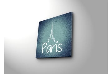 Canvas-taulu LED-valaistuksella 40x40 cm - Eiffel-tornin siluetti tekstillä Paris - Tummansininen / Vaaleansininen / Valkoinen - Sisustustuotteet - Taulu & taide - Canvas-taulu