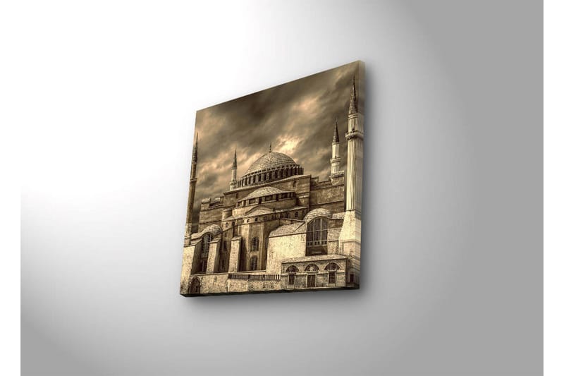 Canvas-taulu LED-valaistuksella 40x40 cm - Hagia Sofia Istanbulissa dramaattisella pilvisellä taivaalla tunnelmallisessa seepianvärissä - Beige / Tummanharmaa / Ruskea - Sisustustuotteet - Taulu & taide - Canvas-taulu