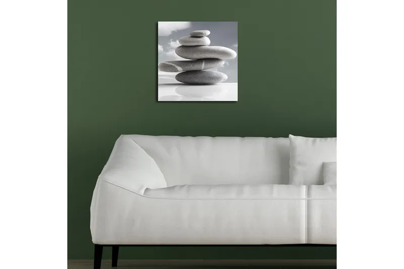 Canvas-taulu LED-valaistuksella 40x40 cm - Harmaan sävyisten kivien kasa harmonisessa tasapainossa - Harmaa / Valkoinen - Sisustustuotteet - Taulu & taide - Canvas-taulu