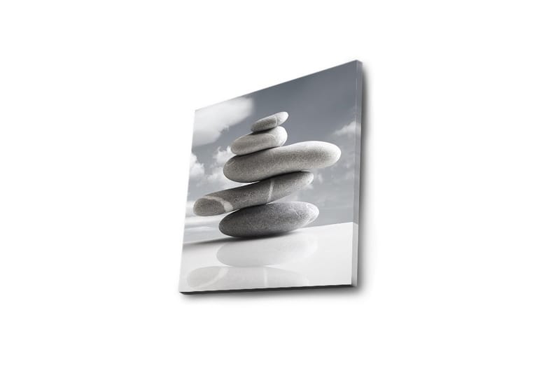 Canvas-taulu LED-valaistuksella 40x40 cm - Harmaan sävyisten kivien kasa harmonisessa tasapainossa - Harmaa / Valkoinen - Sisustustuotteet - Taulu & taide - Canvas-taulu