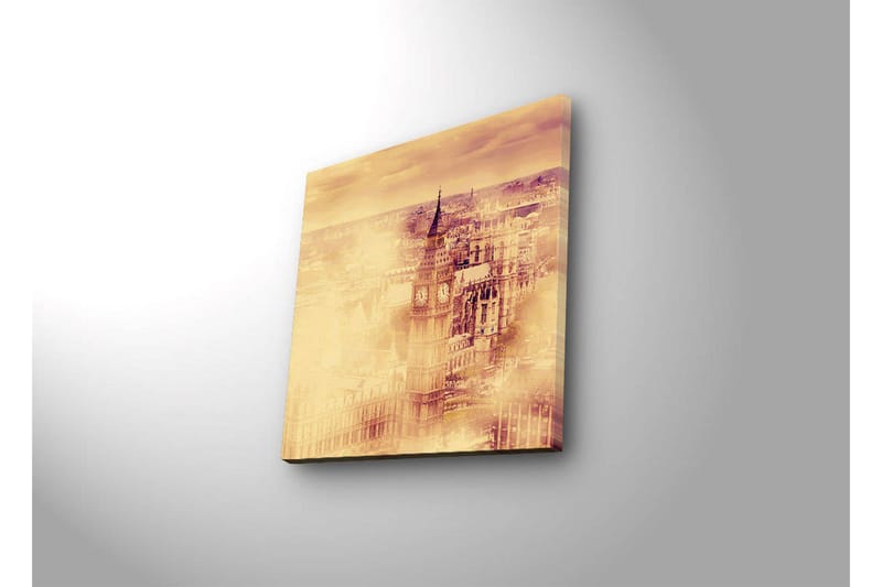 Canvas-taulu LED-valaistuksella 40x40 cm - Historiallinen kaupunkikuva kellotornilla ja rakennuksilla - Kulta / Beige / Ruskea - Sisustustuotteet - Taulu & taide - Canvas-taulu