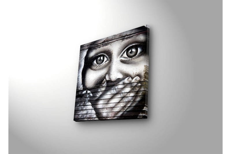 Canvas-taulu LED-valaistuksella 40x40 cm - Ilmeikäs kasvot ja käsi suun peitossa - Harmaa / Musta / Valkoinen - Sisustustuotteet - Taulu & taide - Canvas-taulu