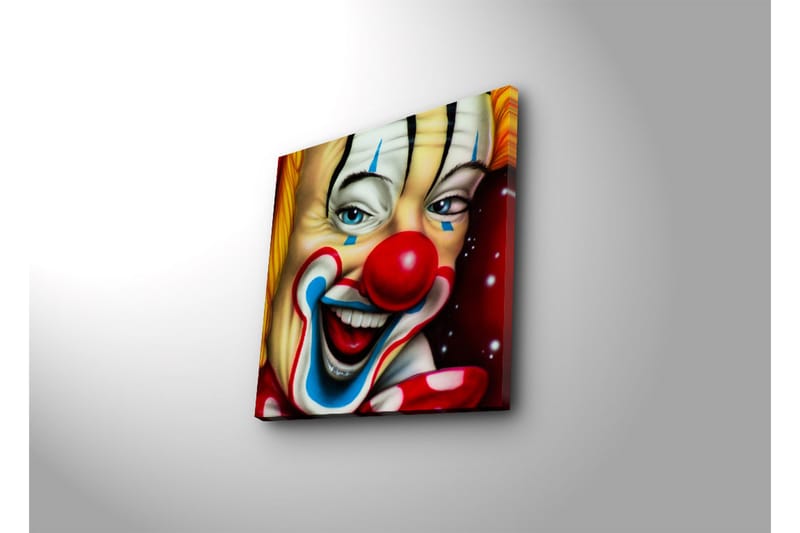 Canvas-taulu LED-valaistuksella 40x40 cm - Iloinen pelle värikkäällä meikillä ja punaisella nenällä - Punainen / Keltainen / Sininen - Sisustustuotteet - Taulu & taide - Canvas-taulu
