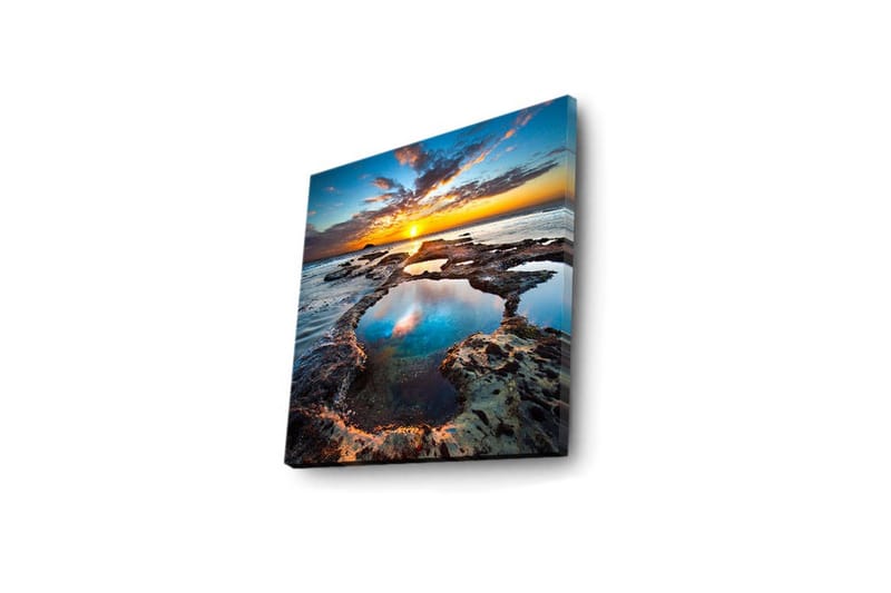 Canvas-taulu LED-valaistuksella 40x40 cm - Kaunis auringonlasku kalliorannikolla heijastuen vedessä - Sininen / Oranssi / Turkoosi - Sisustustuotteet - Taulu & taide - Canvas-taulu