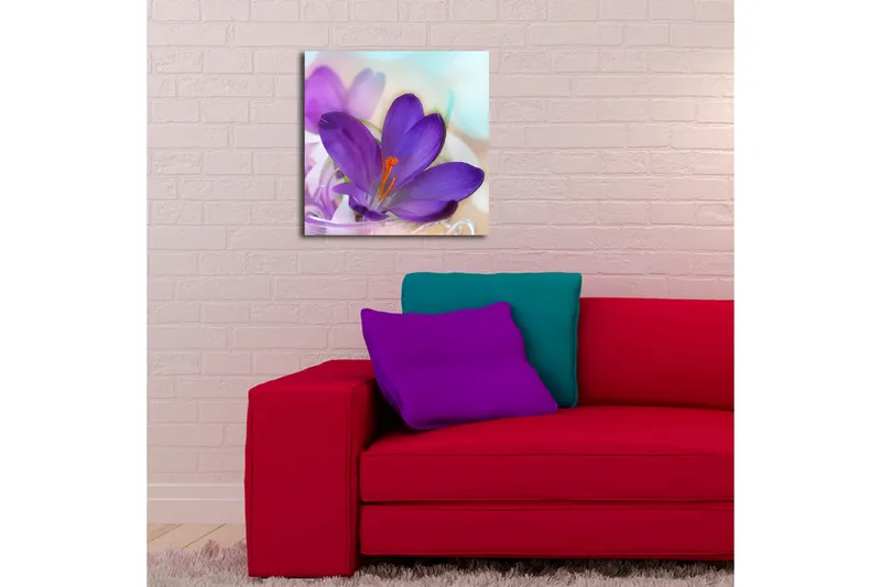Canvas-taulu LED-valaistuksella 40x40 cm - Kaunis krookus violetin sävyissä - Violetti / Oranssi / Vihreä - Sisustustuotteet - Taulu & taide - Canvas-taulu