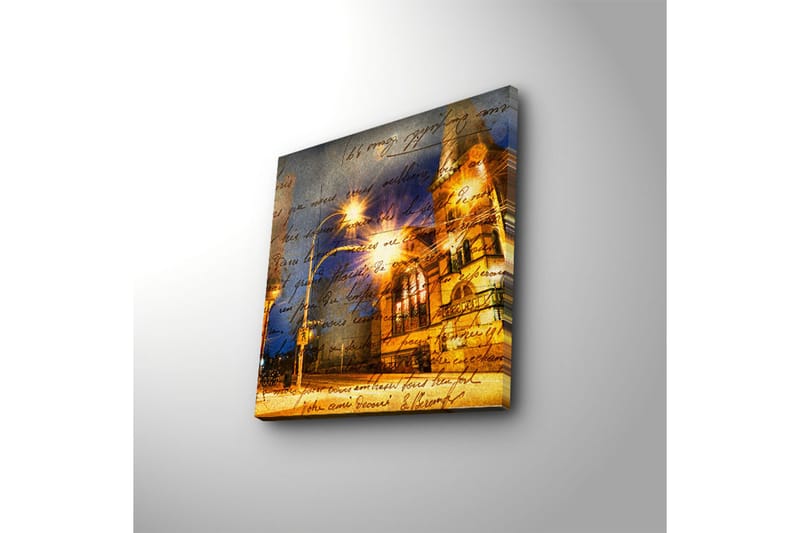 Canvas-taulu LED-valaistuksella 40x40 cm - Kaupunkinäkymä vanhasta rakennuksesta iltavalossa - Kulta / Sininen / Ruskea - Sisustustuotteet - Taulu & taide - Canvas-taulu