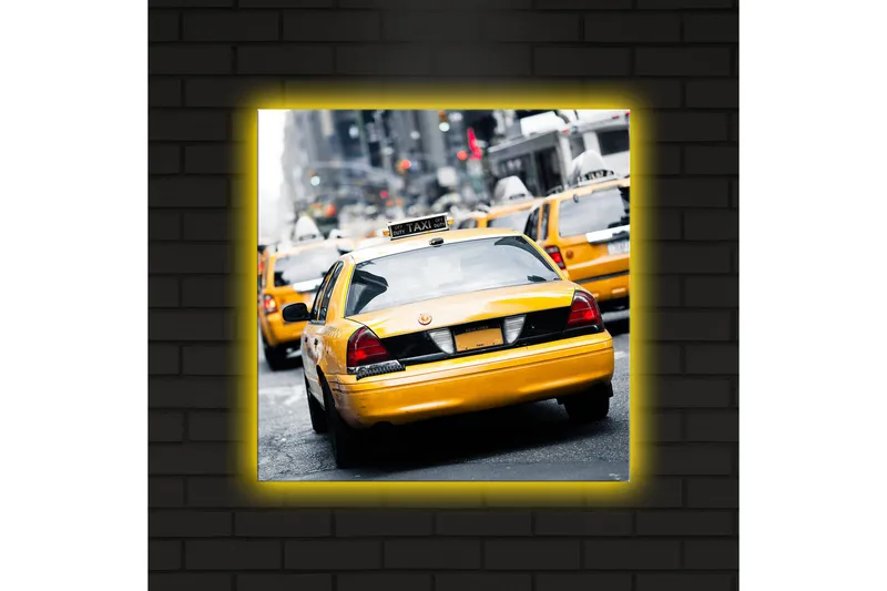 Canvas-taulu LED-valaistuksella 40x40 cm - Keltaiset taksit vilkkaalla kadulla - Keltainen / Musta / Harmaa - Sisustustuotteet - Taulu & taide - Canvas-taulu