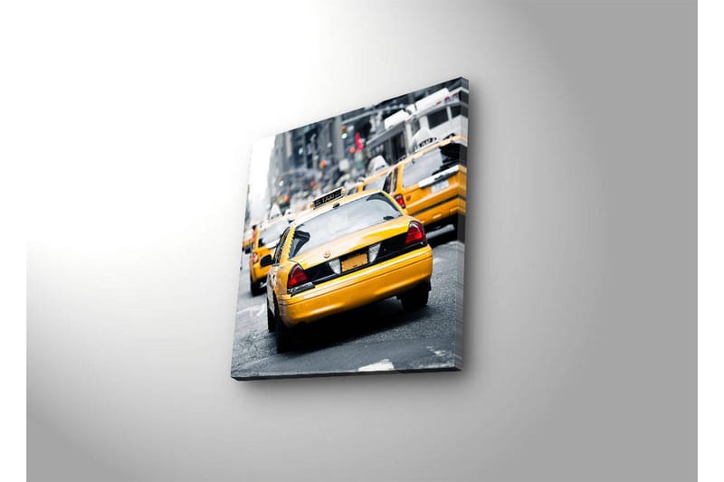 Canvas-taulu LED-valaistuksella 40x40 cm - Keltaiset taksit vilkkaalla kadulla - Keltainen / Musta / Harmaa - Sisustustuotteet - Taulu & taide - Canvas-taulu