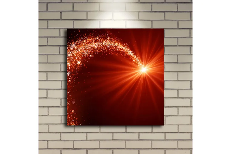 Canvas-taulu LED-valaistuksella 40x40 cm - Kimaltelevaa tähtien valoa dynaamisella kaarella - Punainen / Oranssi / Kulta - Sisustustuotteet - Taulu & taide - Canvas-taulu