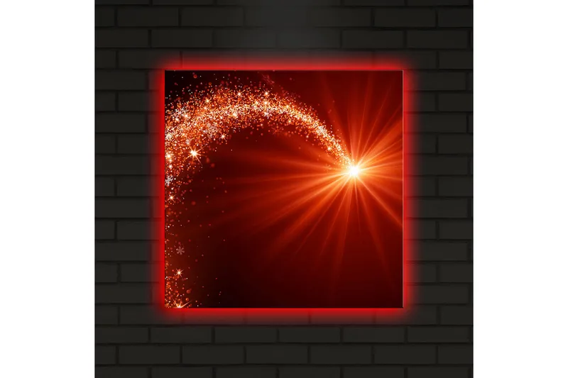 Canvas-taulu LED-valaistuksella 40x40 cm - Kimaltelevaa tähtien valoa dynaamisella kaarella - Punainen / Oranssi / Kulta - Sisustustuotteet - Taulu & taide - Canvas-taulu
