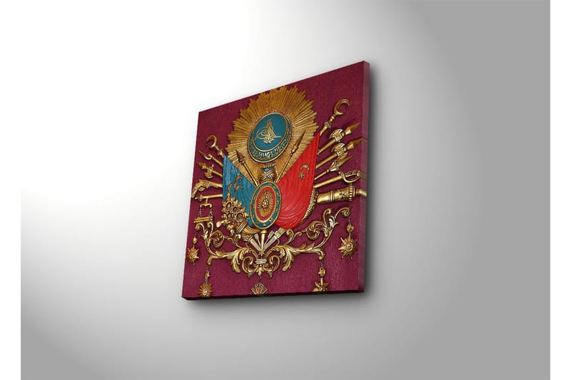 Canvas-taulu LED-valaistuksella 40x40 cm - Koristeltu kilpi symboleilla ja aseilla historiallisessa tyylissä - Punainen / Kulta / Sininen - Sisustustuotteet - Taulu & taide - Canvas-taulu