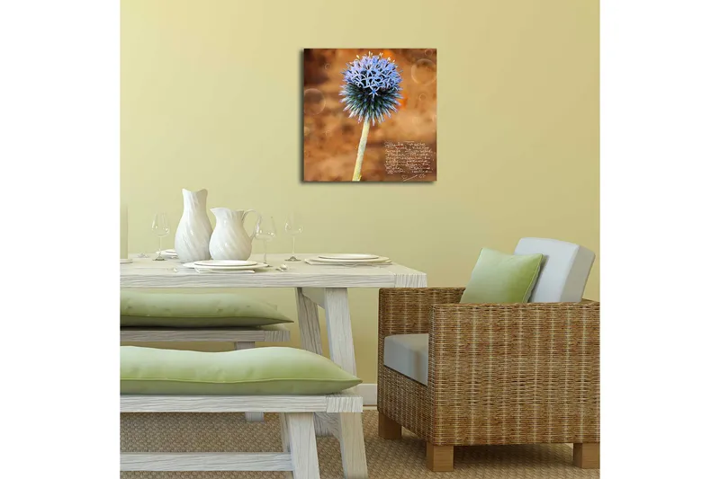 Canvas-taulu LED-valaistuksella 40x40 cm - Kukka sinisillä terälehdillä lämpimällä taustalla - Sininen / Ruskea - Sisustustuotteet - Taulu & taide - Canvas-taulu