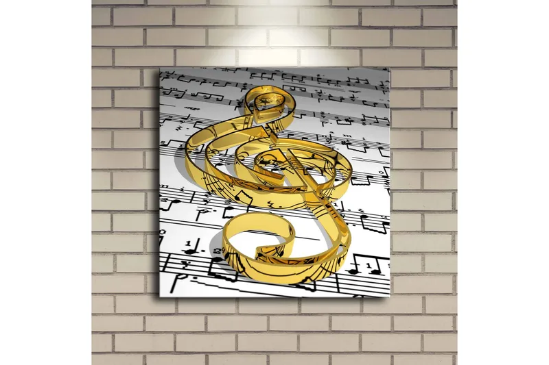 Canvas-taulu LED-valaistuksella 40x40 cm - Kultainen nuottisymboli nuotteja vasten - Kulta / Valkoinen / Musta - Sisustustuotteet - Taulu & taide - Canvas-taulu