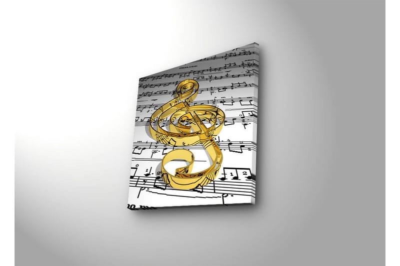 Canvas-taulu LED-valaistuksella 40x40 cm - Kultainen nuottisymboli nuotteja vasten - Kulta / Valkoinen / Musta - Sisustustuotteet - Taulu & taide - Canvas-taulu