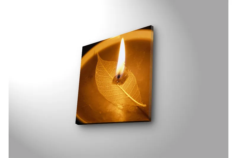 Canvas-taulu LED-valaistuksella 40x40 cm - Kynttilä palaa lehden päällä kulhossa - Kulta / Ruskea / Beige - Sisustustuotteet - Taulu & taide - Canvas-taulu