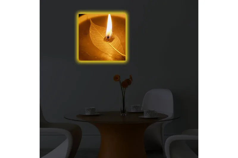 Canvas-taulu LED-valaistuksella 40x40 cm - Kynttilä palaa lehden päällä kulhossa - Kulta / Ruskea / Beige - Sisustustuotteet - Taulu & taide - Canvas-taulu