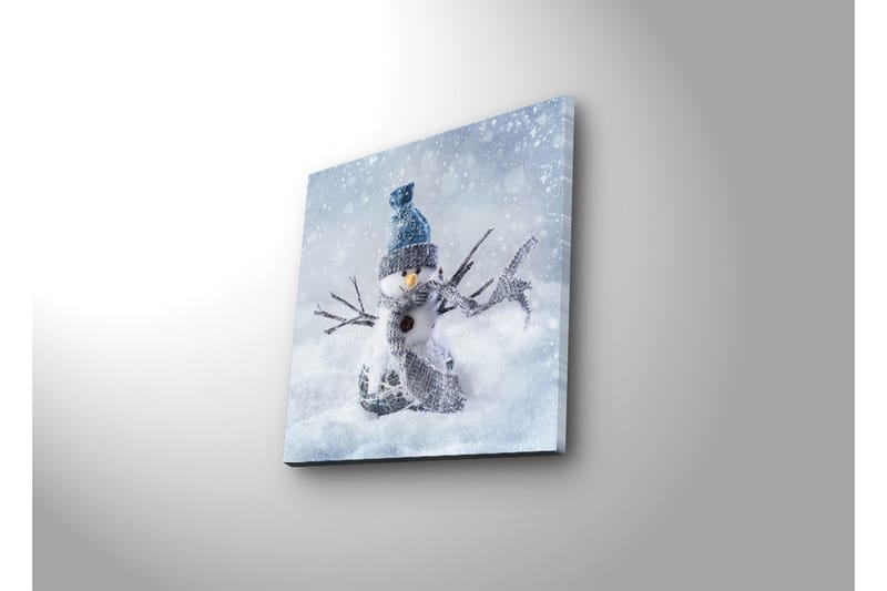 Canvas-taulu LED-valaistuksella 40x40 cm - Lumiukko talvimaisemassa lumisateella - Valkoinen / Sininen / Harmaa - Sisustustuotteet - Taulu & taide - Canvas-taulu
