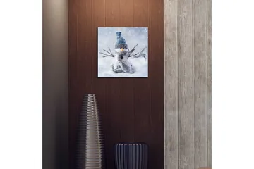 Canvas-taulu LED-valaistuksella 40x40 cm - Lumiukko talvimaisemassa lumisateella - Valkoinen / Sininen / Harmaa - Sisustustuotteet - Taulu & taide - Canvas-taulu
