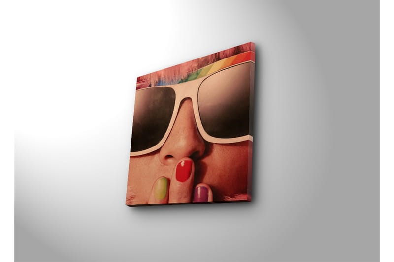 Canvas-taulu LED-valaistuksella 40x40 cm - Muotokuva henkilöstä aurinkolaseissa ja värikkäissä kynsissä - Vaaleanpunainen / Musta / Valkoinen - Sisustustuotteet - Taulu & taide - Canvas-taulu