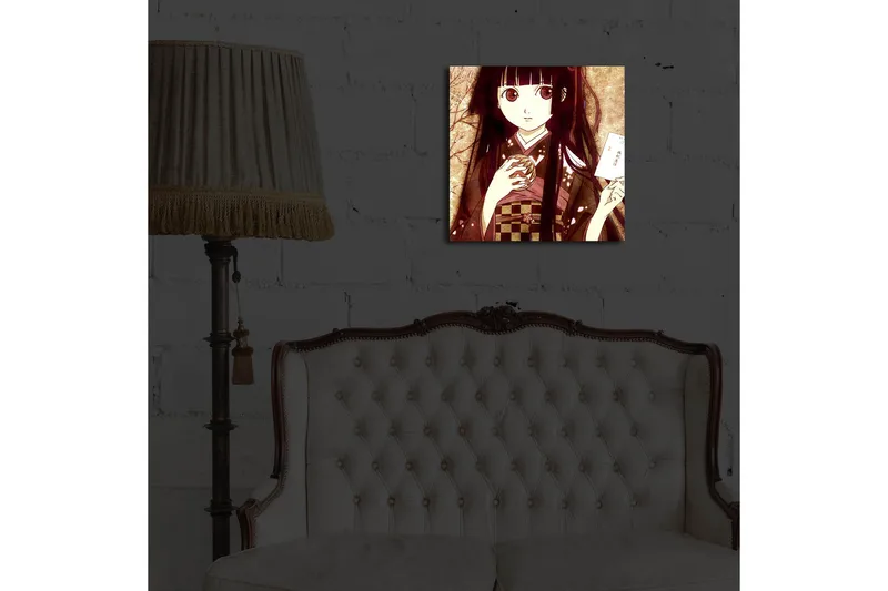 Canvas-taulu LED-valaistuksella 40x40 cm - Muotokuva nuoresta naisesta perinnevaatteissa kuppi ja kirje kädessään - Tummanpunainen / Beige / Musta - Sisustustuotteet - Taulu & taide - Canvas-taulu