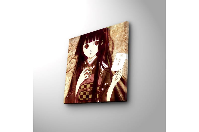 Canvas-taulu LED-valaistuksella 40x40 cm - Muotokuva nuoresta naisesta perinnevaatteissa kuppi ja kirje kädessään - Tummanpunainen / Beige / Musta - Sisustustuotteet - Taulu & taide - Canvas-taulu