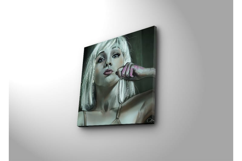 Canvas-taulu LED-valaistuksella 40x40 cm - Muotokuva vaaleahiuksisesta naisesta itsevarmassa asenteessa - Vaaleanharmaa / Vaaleanpunainen / Tummanvihreä - Sisustustuotteet - Taulu & taide - Canvas-taulu