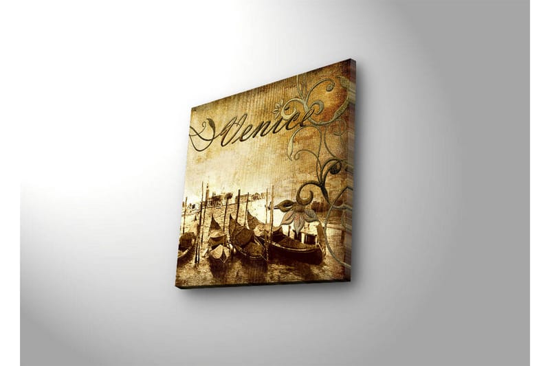 Canvas-taulu LED-valaistuksella 40x40 cm - Nostalginen näkymä venetsialaisista gondoleista kanavalla - Ruskea / Beige / Vihreä - Sisustustuotteet - Taulu & taide - Canvas-taulu