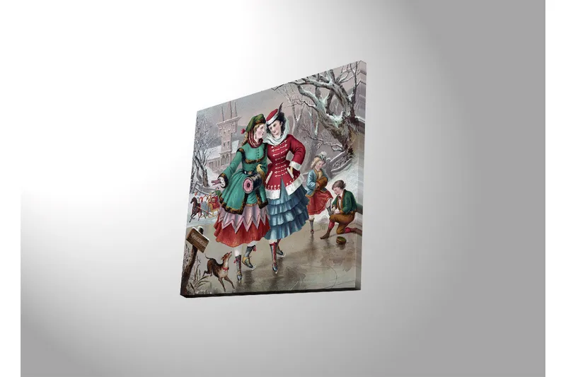 Canvas-taulu LED-valaistuksella 40x40 cm - Onnellisia naisia talvivaatteissa kävelemässä lumisessa ympäristössä - Vihreä / Punainen / Sininen - Sisustustuotteet - Taulu & taide - Canvas-taulu