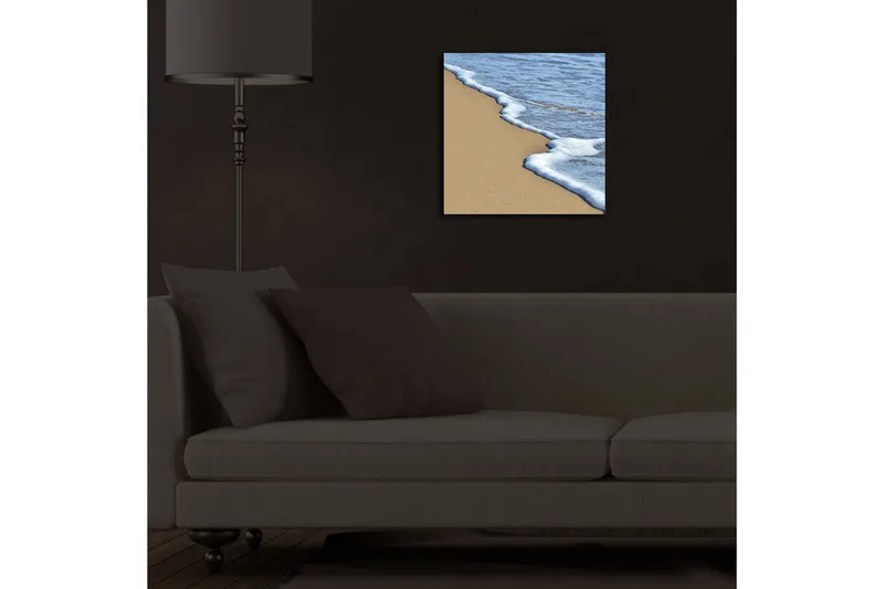 Canvas-taulu LED-valaistuksella 40x40 cm - Ranta, jossa pehmeät aallot kohtaavat hiekan - Sininen / Beige - Sisustustuotteet - Taulu & taide - Canvas-taulu