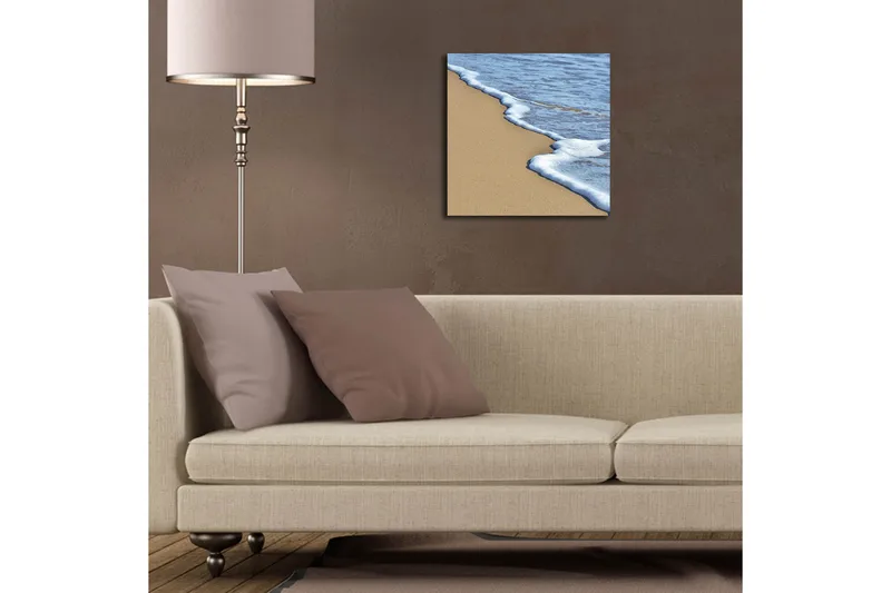 Canvas-taulu LED-valaistuksella 40x40 cm - Ranta, jossa pehmeät aallot kohtaavat hiekan - Sininen / Beige - Sisustustuotteet - Taulu & taide - Canvas-taulu