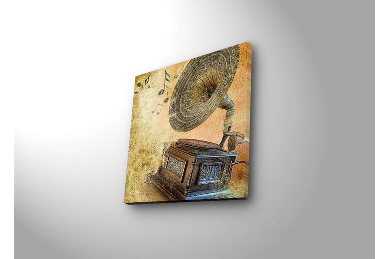Canvas-taulu LED-valaistuksella 40x40 cm - Retrogramofoni nuoteilla taustalla - Kulta / Ruskea / Beige - Sisustustuotteet - Taulu & taide - Canvas-taulu