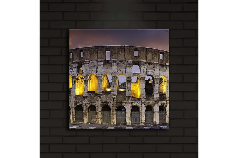 Canvas-taulu LED-valaistuksella 40x40 cm - Roomalainen amfiteatteri iltavalaistuksessa - Harmaa / Keltainen / Sininen - Sisustustuotteet - Taulu & taide - Canvas-taulu
