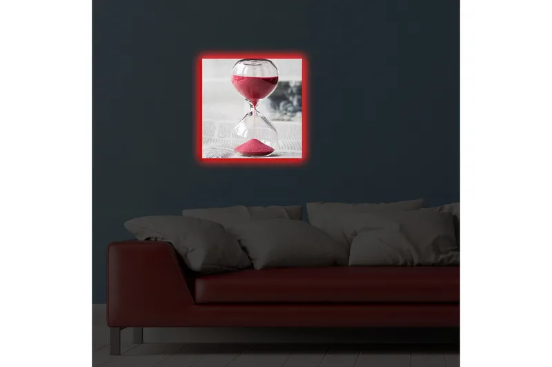 Canvas-taulu LED-valaistuksella 40x40 cm - Tiimalasi punaisella hiekalla symboloi ajan kulumista - Punainen / Läpinäkyvä / Harmaa - Sisustustuotteet - Taulu & taide - Canvas-taulu