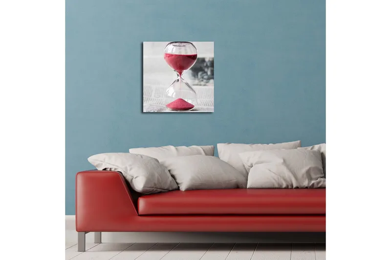 Canvas-taulu LED-valaistuksella 40x40 cm - Tiimalasi punaisella hiekalla symboloi ajan kulumista - Punainen / Läpinäkyvä / Harmaa - Sisustustuotteet - Taulu & taide - Canvas-taulu