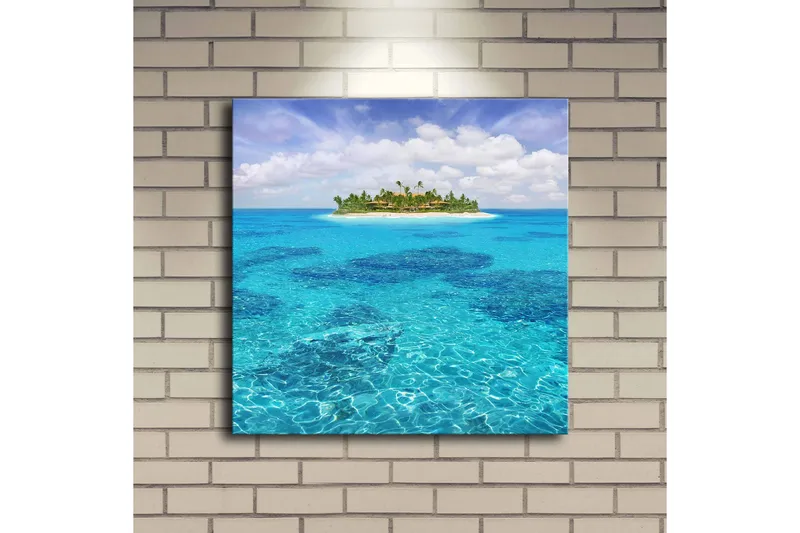 Canvas-taulu LED-valaistuksella 40x40 cm - Trooppinen saari kirkkaan sinisen veden ympäröimänä - Sininen / Turkoosi / Vihreä - Sisustustuotteet - Taulu & taide - Canvas-taulu