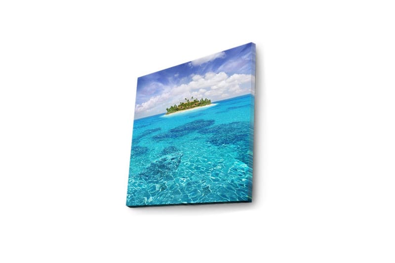 Canvas-taulu LED-valaistuksella 40x40 cm - Trooppinen saari kirkkaan sinisen veden ympäröimänä - Sininen / Turkoosi / Vihreä - Sisustustuotteet - Taulu & taide - Canvas-taulu