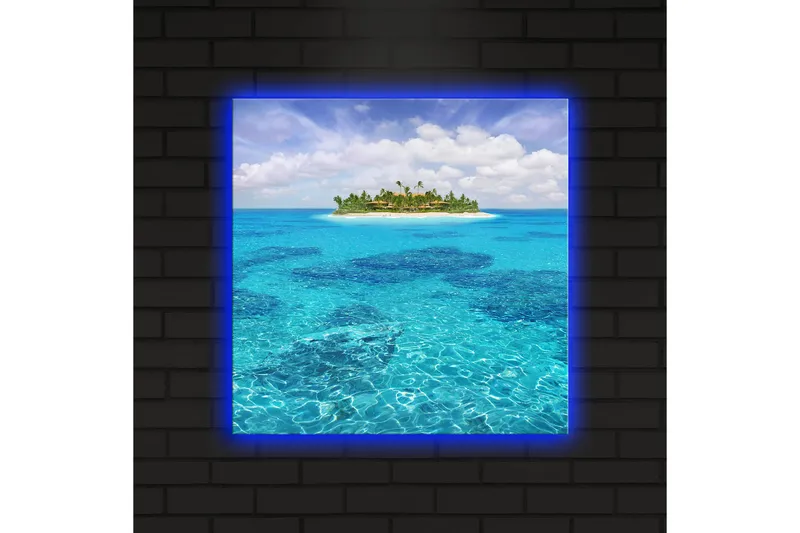 Canvas-taulu LED-valaistuksella 40x40 cm - Trooppinen saari kirkkaan sinisen veden ympäröimänä - Sininen / Turkoosi / Vihreä - Sisustustuotteet - Taulu & taide - Canvas-taulu