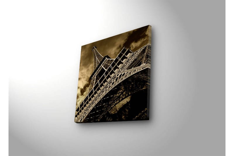 Canvas-taulu LED-valaistuksella 40x40 cm - Tyylitelty kuva Eiffel-tornista seepiasävyissä - Musta / Ruskea / Beige - Sisustustuotteet - Taulu & taide - Canvas-taulu